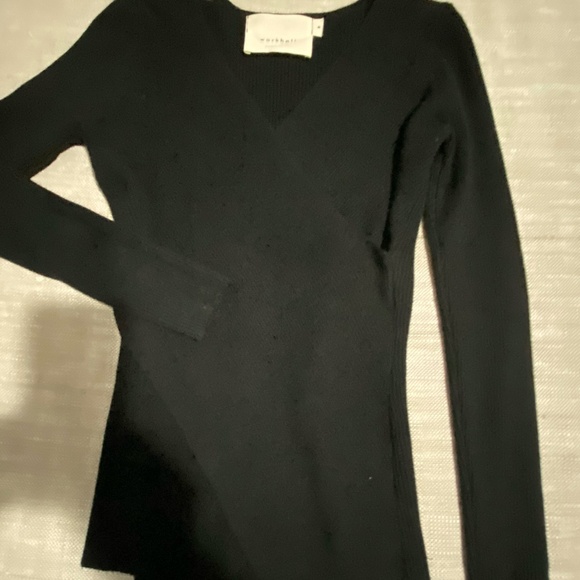Workhall Black Knit Wrap Style Long Sleeve Fitted V-Neck Sweater- Sz-M - Picture 7 of 16
